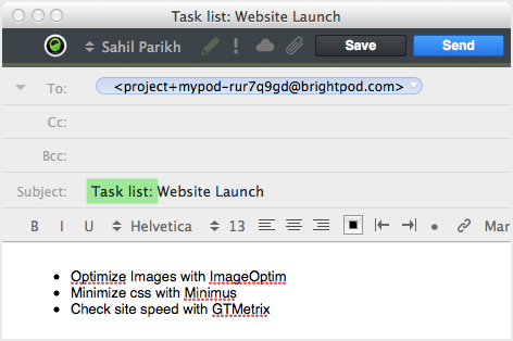 Brightpod send - sending tasklist and tasks